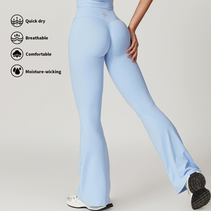 <span class=keywords><strong>Leggings</strong></span> de Yoga para Mujer, Cintura Alta, Largos, <span class=keywords><strong>Acampanados</strong></span>, Diseño Sólido, Ligeros, de Spandex/Nailon, Alta Elasticidad, Cómodos para la Piel - Product Image 4
