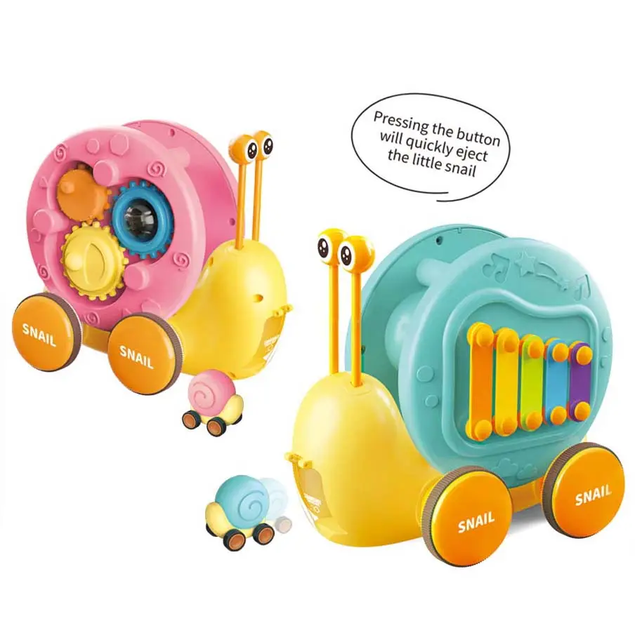 2024 Baby new early education cartoon snail pull walking toy fun knocking piano snail piano music toy