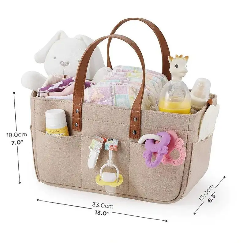 Wholesale Design Baby Diaper Caddy Organizer Mommy Bag Baby Shower Basket Portable Nursery Storage Tote Felt Nappy Bag