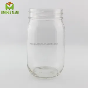 16oz丸型ガラスメイソンジャードリンク広口食品貯蔵ガラス瓶ジャムピクルスマヨナココナッツオイルジャーキャップ付き