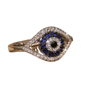 Women Sterling 925 Silver Jewelry Evil's Eye Blue Cubic Zircon Rings Gemstone Fine Jewellery For Women