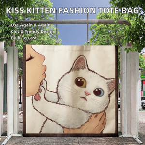 Bolso de Mano de Moda para Mujer, Bolso Tote con Estampado de Gatito, Bolso de Compras Reutilizable con Forro de Poliéster, Múltiples Compartimentos - Product Image 2