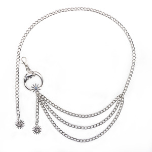 Cadena de cintura de metal con diseño de luna y sol, plata tibetana, múltiples cadenas, cadena decorativa para el cuerpo, para faldas, pantalones, uso diario - Product Image 5
