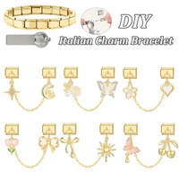 Bracelet à Breloques Italien Acier Inoxydable Plaqué Or DIY Accessoires Pendentif Nœud Fleur Module pour Bracelet à Breloques Italien