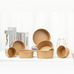 Bol en papier kraft jetable avec couvercle pour sushi pain pizza sandwich-design gaufré pour biscuit salade sucre snack lait hamburger - Product Image 1