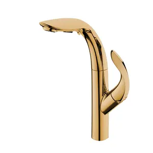 Kaiping Manufacturer Long Spout Pull Out Gold Kitchen Faucet Tap