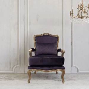 S1070 francese classica Vintage di lusso antico confortevole Louis tappezzeria in lino con struttura in rovere sedia in velluto in legno massello <span class=keywords><strong>poltrona</strong></span> - Product Image 1