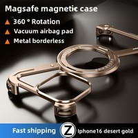 Nouvelle conception de modèle de coque de téléphone de luxe sans cadre, support magnétique rotatif, métal, antichoc, coque arrière pour iPhone 16 Pro Max