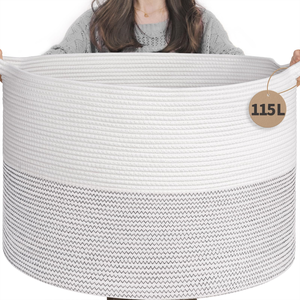 Panier de rangement en corde de coton tressée extra large 21,7" x 21,7" x 13,8" pour couvertures de bébé, jouets, linge et outils - Product Image 4