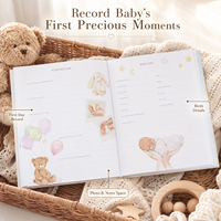 Livre de souvenirs personnalisé pour bébé, couverture rigide en lin, carré, motif ours, montgolfière, nuage, art ligné, cadeau prêt à l'emploi, marque personnalisée, OEM, en gros