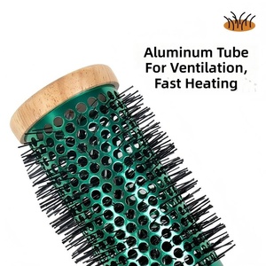 Runde Haarbürste mit Holzgriff, Aluminium-Nylon-Borsten, Hitzebeständig, für Volumen, Locken und Föhnen, Styling Brosse Ronde Bois - Product Image 3