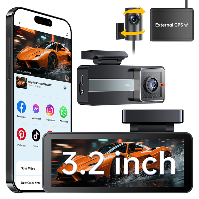New 4k Dash Cam Front and Rear Dual Lens 4k+1080p Dashboard Camera Dash Camera Wifi Gps 4k Dashcam Doble Camara 4k Dash Cam