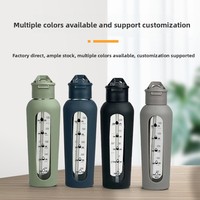 Bouteille d'eau sport personnalisable avec logo, manchon en silicone, couvercle à paille rabattable et poignée, grande capacité pour le fitness