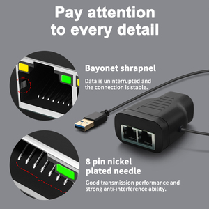 Adaptador de red Doonjiey <span class=keywords><strong>RJ45</strong></span> Divisor Ethernet de 1 a 2 puertos Chaqueta de PVC Adaptador divisor LAN Convertidor <span class=keywords><strong>Cat</strong></span> 5 <span class=keywords><strong>6</strong></span> 7 - Product Image 4