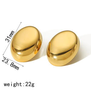 Pendientes ovalados de acero de titanio para mujer, acero inoxidable resistente al descoloración, uso diario, diseño geométrico TE6702 - Product Image 3
