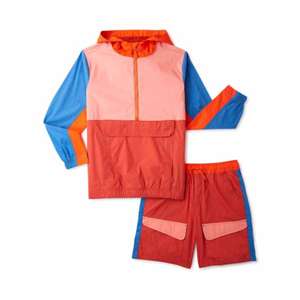Ensemble de shorts vintage bicolore en 2 pièces avec veste à capuche à motif léopard, manches courtes, polyester/nylon, pour l'automne - Product Image 3