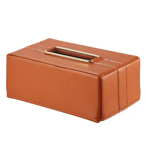 Custom Gift Empty Premium Packaging Small Trunk With Lid Made Square Shape Tissue Cover Storage Leather Box