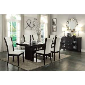 DB Modern Contemporary Set of 2 Dining Side <b>Chairs</b> <b>White</b> Faux Leather Upholstered with Espresso Finish Hardwood Solid - Product Image 5