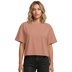 Camiseta de Mujer 2025, Tendencia, Lona, Color Durazno, Corte Ajustado, Cuello en V, Bolsillos, Estilo Casual Urbano, Verano - Product Image 2
