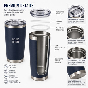 Custom Logo 20oz Vacuum Insulated Tumbler 304 Stainless Steel Travel Mug Reusable Coffee <b>Cup</b> with Straw for Hot and Cold Drinks - Product Image 2