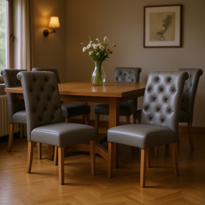 Juego de 2 sillas de comedor Db Habit Tufted Parsons en cuero gris con patas de madera maciza, muebles para el hogar - Product Image 2