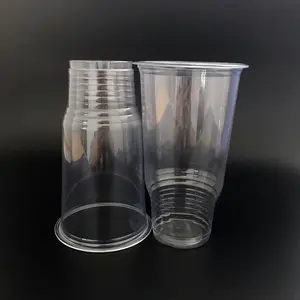 Copos de plástico descartáveis transparentes com copo inferior para takeaway, copo de plástico descartável embalado 0