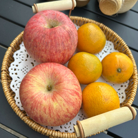 Nouveau Panier en Rotin Véritable Tressé Fait Main pour Snacks, Pain et Fruits – Plateau de Service Extérieur pour Fêtes