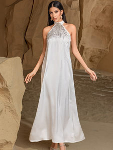White Two-Piece <b>Kaftan</b> Gown, Hand Sewn Rhinestone Formal Dress Abaya - Product Image 3