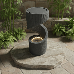 Fontaine d'eau solaire moderne en résine, faite à la main, avec lumières LED - Montage au sol 35x75cm, intérieur/extérieur, décoration de jardin Art Déco de luxe - Product Image 4