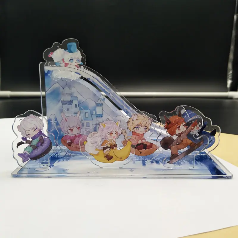 Toptan promosyon özel baskılı 3D ön plan plastik standı Anime karakter ekran akrilik slayt Standee Charms