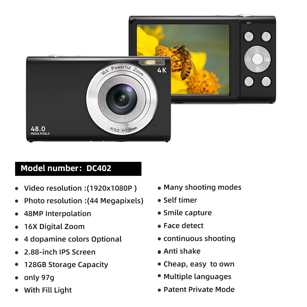 Giá rẻ CCD Camara Túi xách tay vlogging nhiếp ảnh 2.88 "48mp ảnh mini nhỏ cho trẻ em 4K video chuyên nghiệp máy ảnh kỹ thuật số
