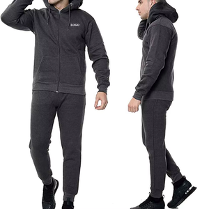 Survêtement gris foncé à capuche pour homme, sweat-shirt à fermeture éclair intégrale avec poches latérales et pantalon assorti, tenue décontractée pour l'automne - Product Image 6