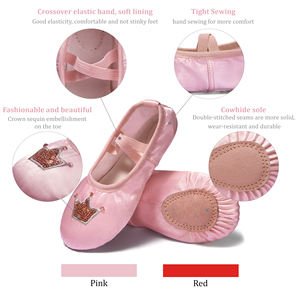 Prezzo all'ingrosso diretta della fabbrica rosa tessuto elasticizzato piatto corona <span class=keywords><strong>Ballerina</strong></span> scarpe per i piccoli bambini/donne - Product Image 3