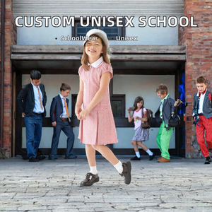 Girls <b>Red</b> <b>Gingham</b> School Uniform Dress With White Collar Short Sleeve Primary School Uniform Checkered Cotton Dress - Product Image 2