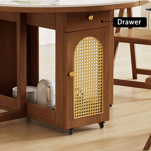 NKAHS Foldable Wooden Dining <b>Table</b> With <b>Storage</b> Cabinet Modern Design Space Saving Round <b>Table</b> For <b>Small</b> Home Kitchen - Product Image 5