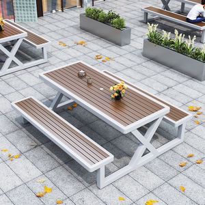 Outdoor Picnic <b>Table</b> Set With Benches Weather Resistant For Parks And Courtyards - Product Image 2