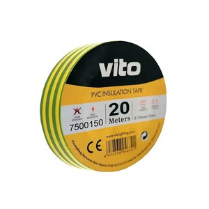 Ruban isolant en PVC Vito 19 mm 20 m Jaune Vert Ignifuge - Product Image 1