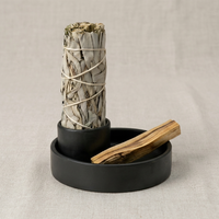 Ensemble brûleur d'aromathérapie en céramique noire nordique, kit de sauge et de Palo Santo, plateau de fumigation écologique, ornement parfumé pour chambre
