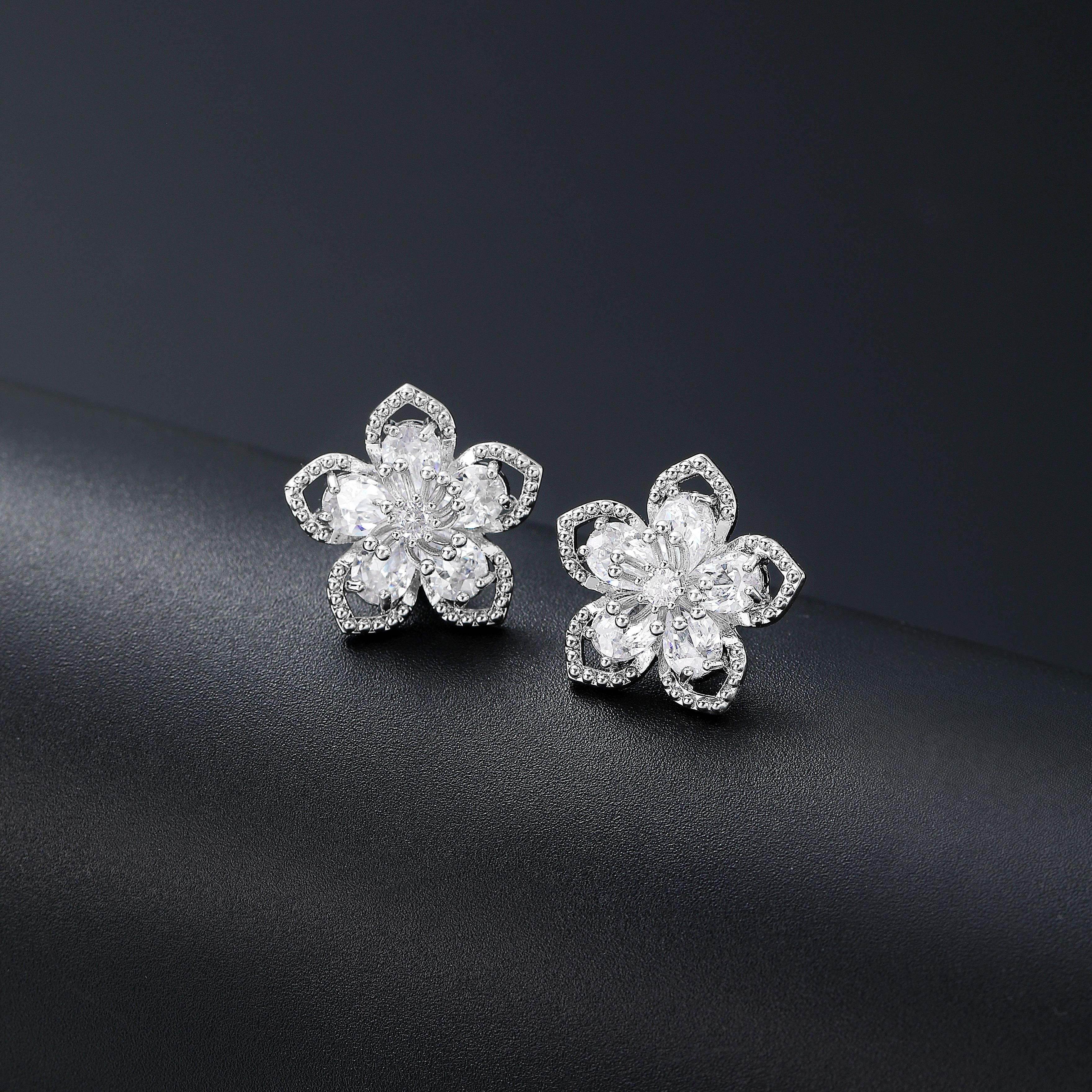 Ins Hot Sells Micro Insert 5a Flower 3d Fashion Diamond Moissanite Earrings Luxury Women 