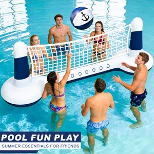 Filet de volley-ball gonflable Tiki Luau le mieux noté, grand jeu flottant pour piscine avec ballon de plage, idéal pour fête tropicale hawaïenne - Product Image 5
