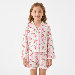 Pyjamas de Noël personnalisables pour filles, ensembles imprimés canne à sucre et casse-noisette, manches longues et shorts, vêtements de nuit mignons - Product Image 2