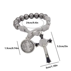 <span class=keywords><strong>Rosario</strong></span> <span class=keywords><strong>de</strong></span> Bolsillo <span class=keywords><strong>de</strong></span> Paracord con Cuentas <span class=keywords><strong>de</strong></span> Hematita, Medallas <span class=keywords><strong>de</strong></span> San Benito y Crucifijo, Personalizable, Convertible, <span class=keywords><strong>de</strong></span> Una Década - Product Image 2