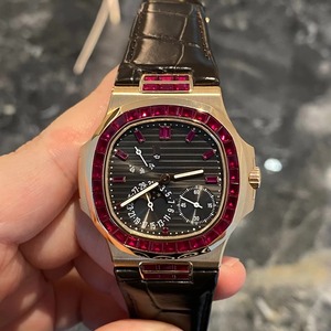 <b>Top</b> High Quality Elegant Tonneau Luxury <b>Rose</b> Gold Diamond Set Ruby Bezel Crocodile Leather Strap Sport Men's Business Mechanical - Product Image 6