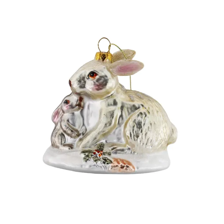 Best Pet Rabbit Glass Memorial Statue Christmas Tree Ornament featuring Mother and Baby Bunnies Animal Decorations