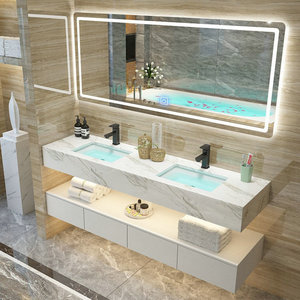 Lavabo double évier en <span class=keywords><strong>bois</strong></span> LED, produit de luxe moderne environnemental, <span class=keywords><strong>salle</strong></span> de bains avec lumière - Product Image 5