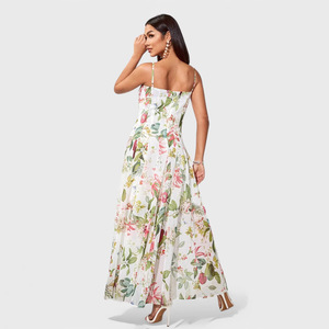 <span class=keywords><strong>Robe</strong></span> <span class=keywords><strong>mi</strong></span>-<span class=keywords><strong>longue</strong></span> évasée sans col, style européen et américain, vintage, à bretelles, imprimée, en polyester, collection Printemps-Été - Product Image 3