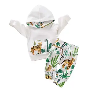 2 potong baju bayi 0-18 bulan, Hoodie lengan panjang motif kartun, atasan dan celana Safari, pakaian bayi SZDG-041 untuk bayi 0-18 bulan