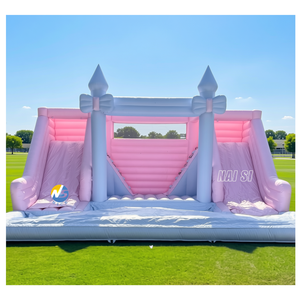 Grande Castello Gonfiabile Commerciale Rosa Pastello con Doppio Scivolo e Piscina di Palline, Scivolo Acquatico Gonfiabile per Bambini con Piscina - Product Image 3