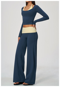 Conjunto Casual de 2 Piezas Tejido para Mujer, Top Corto sin Mangas, Pantalones Anchos a Rayas, Transpirable, de Poliéster, para Primavera/Verano - Product Image 4