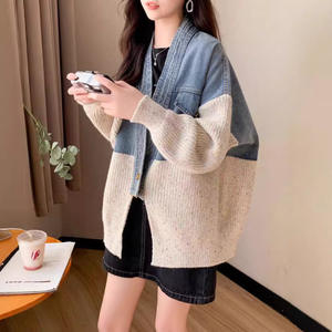 Viviblook Z1229TP01 Veste en maille en denim pour femmes Nouvelle maille ample à un seul bouton Cardigan en maille Manteau Vêtement d'extérieur - Product Image 6